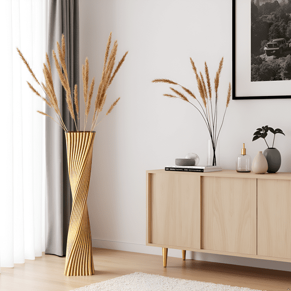 Tall Gold Resin Floor Vase - 23.6 Inch Modern Square Twist Vases for Home Decor, Large Decorative Vase for Dried Flowers, Pampas Grass, Centerpiece - Modern Gold Floor Decor