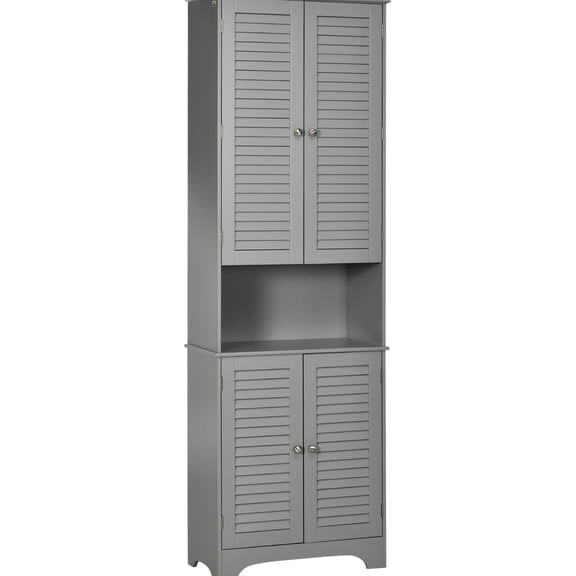 Tall Gray Storage Cabinet with Breathable Shutters / Ideal for Storing Towels