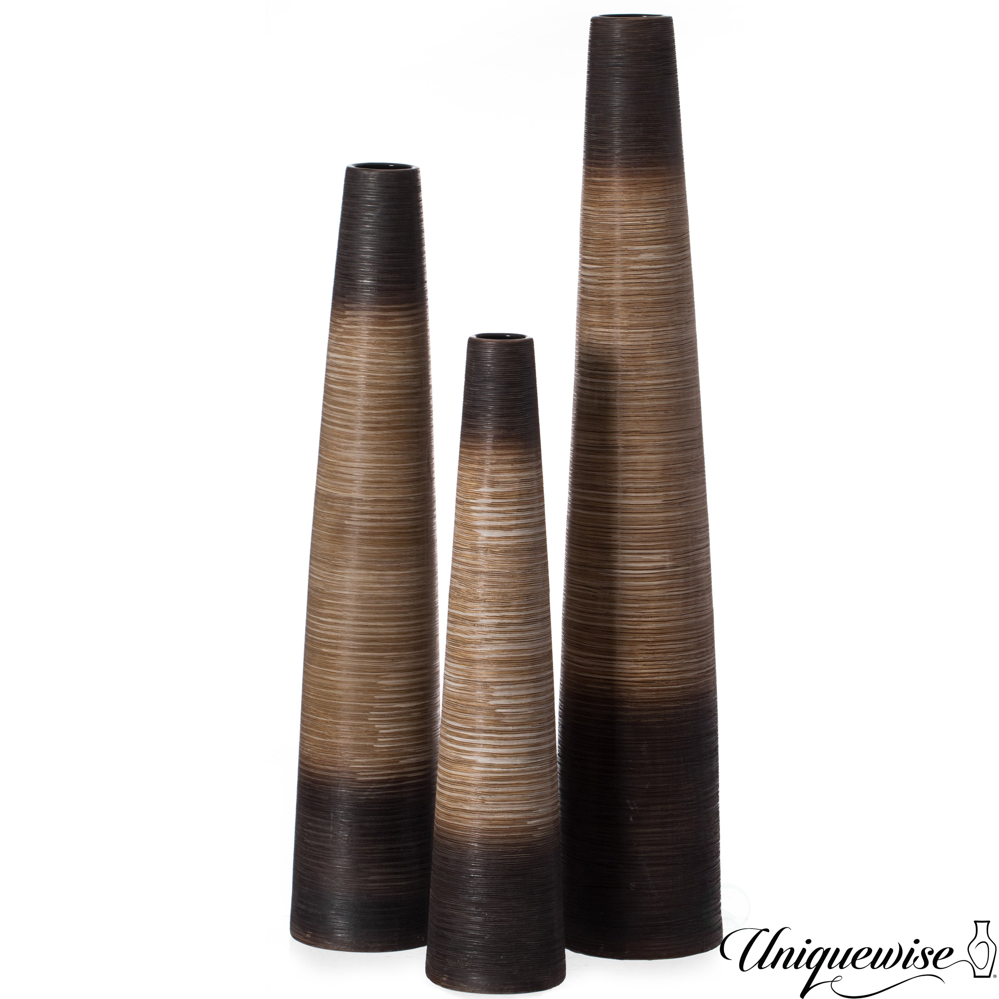 31-Inch Tall Handcrafted Brown Ceramic Cylinder Floor Vase