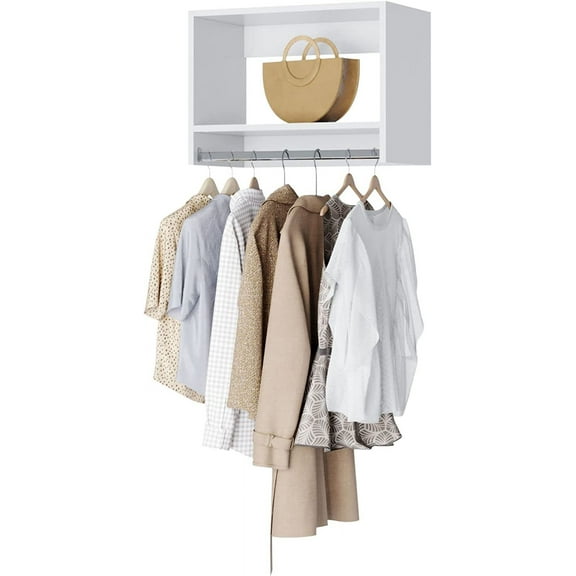 Tall Hanging Closet Unit - Modular Closet System for Hanging - Corner Closet System - Closet Organizers and Storage Shelves (White, 25.5 inches Wide) Closet Shelves