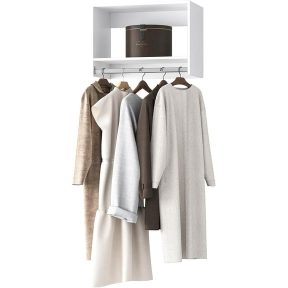 Tall Hanging Closet Unit, Modular Closet System, Wood Closet System Organizer with Storage for Walk in Closets, Clothing Rack Wardrobe Closet for Hanging Clothes, Bedroom, White, 31.5" W