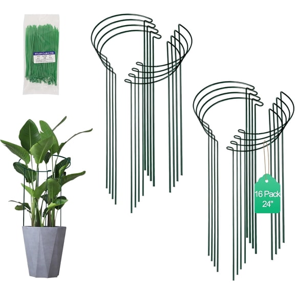 Tall Heavy-Duty 24 Inch Plant Support Stakes Half-Round Garden Stakes for Peonies Hydrangeas and Roses Green 16 Pack