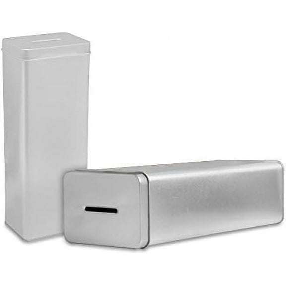 Tall High Metal Tin Charity Donation Box Tip Container Coin Collection Box Ticket Box 10" H x 3.6" W x 2.5" D with slot on removable cover 36 pcs Per Case
