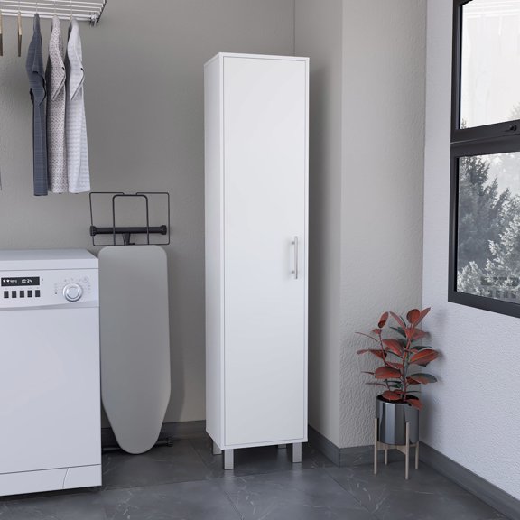 Tall Home Storage Unit | Keeps Brooms and Items Safe | Particle Board Construction | Solves Disorganized Storage