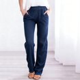 thumbnail image 1 of Women Stretchy Pull on Wide Leg Pants Trendy High Waisted Work Yoga Imitation Denim Trousers Dark Blue M, 1 of 9
