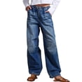 thumbnail image 1 of Tall Jeans for lady Barrel Jeans Women Wide Leg Baggy Denim Pants with Pockets Drawstring Elastic Waisted Jeans Teen Girls Streetwear Trousers Dark Blue L, 1 of 8
