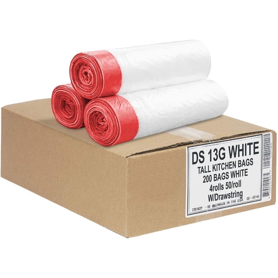 Aluf Plastics Tall Kitchen 13 Gallon Drawstring Trash Bags 0.9 MIL - (Bulk 200 Count) - 24" x 27" - Wholesale, Commercial Garbage Bags
