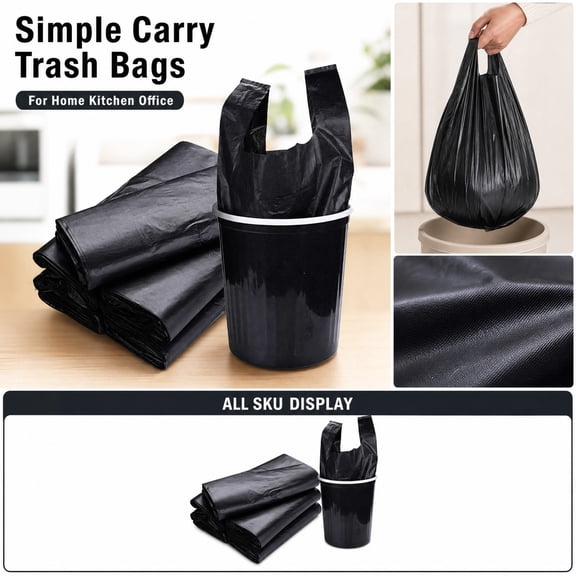 Tall Kitchen Bags, Kitchen Garbage Bags, Trash Bags Large, Tall Kitchen Trash Bags Unscented, 24X16 Inch 50-Count Compact Roll of Portable Black Trash Bags, Unscented Leakproof