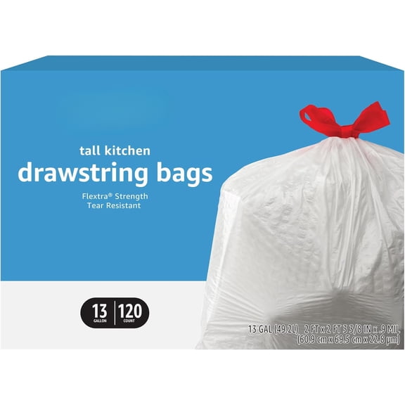 Tall Kitchen Drawstring Trash Bags, 13 Gallon, 120 Count
