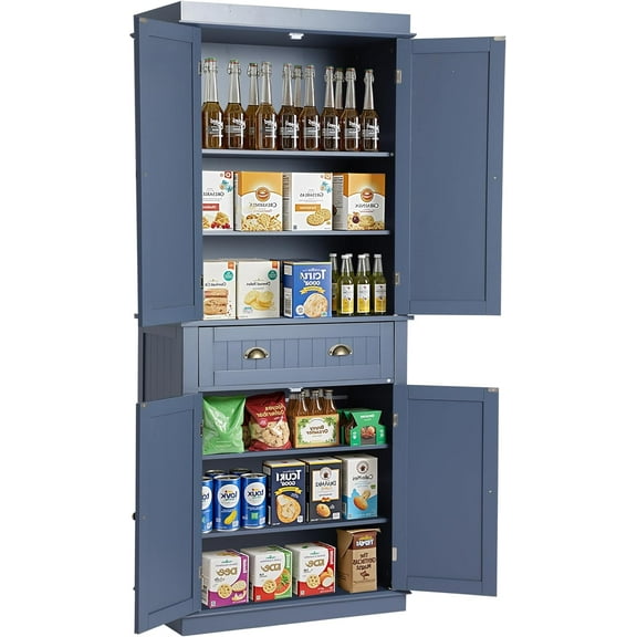 Tall Kitchen Pantry Cabinet, Farmhouse Storage Cabinet, Kitchen Pantry Storage Cabinet with Doors, Drawer and Adjustable Shelves, Freestanding Cupboard for Living Room