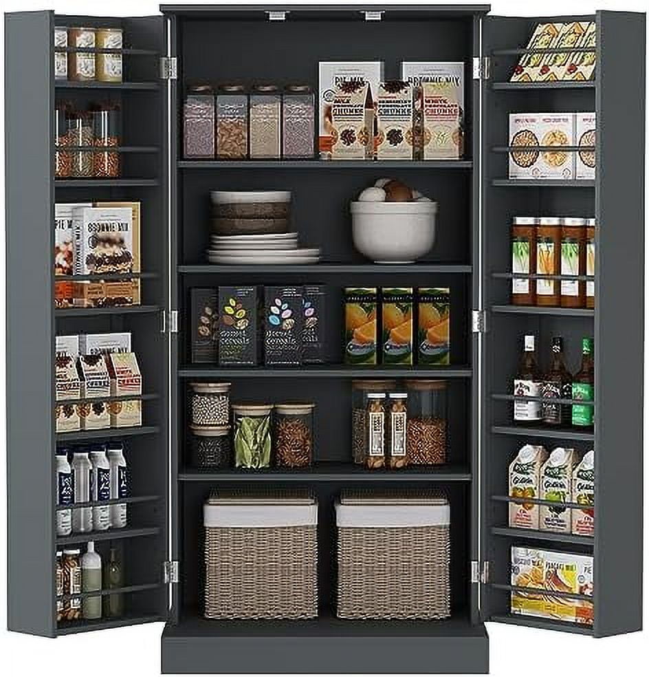 Tall Kitchen Pantry with Doors and Shelves Wooden Food Pantry