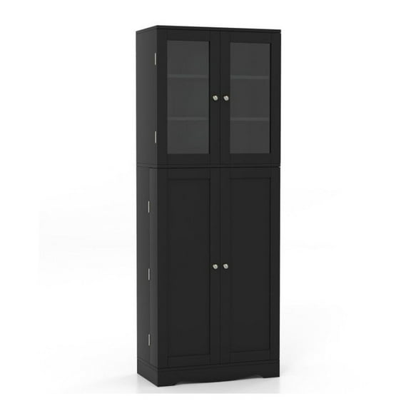 Tall Kitchen Pantry Cabinet with Dual Tempered Glass Doors and Shelves