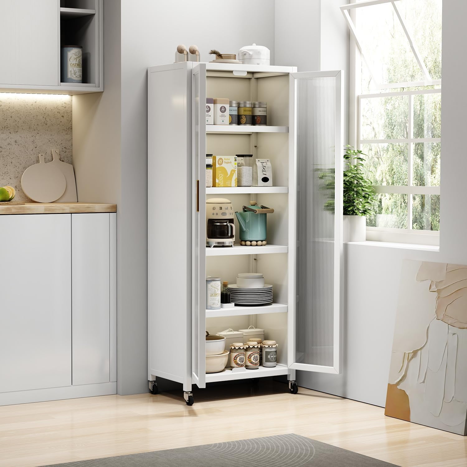 Tall Kitchen Pantry Storage Cabinet, 67" Metal Hutch Cabinet with ...