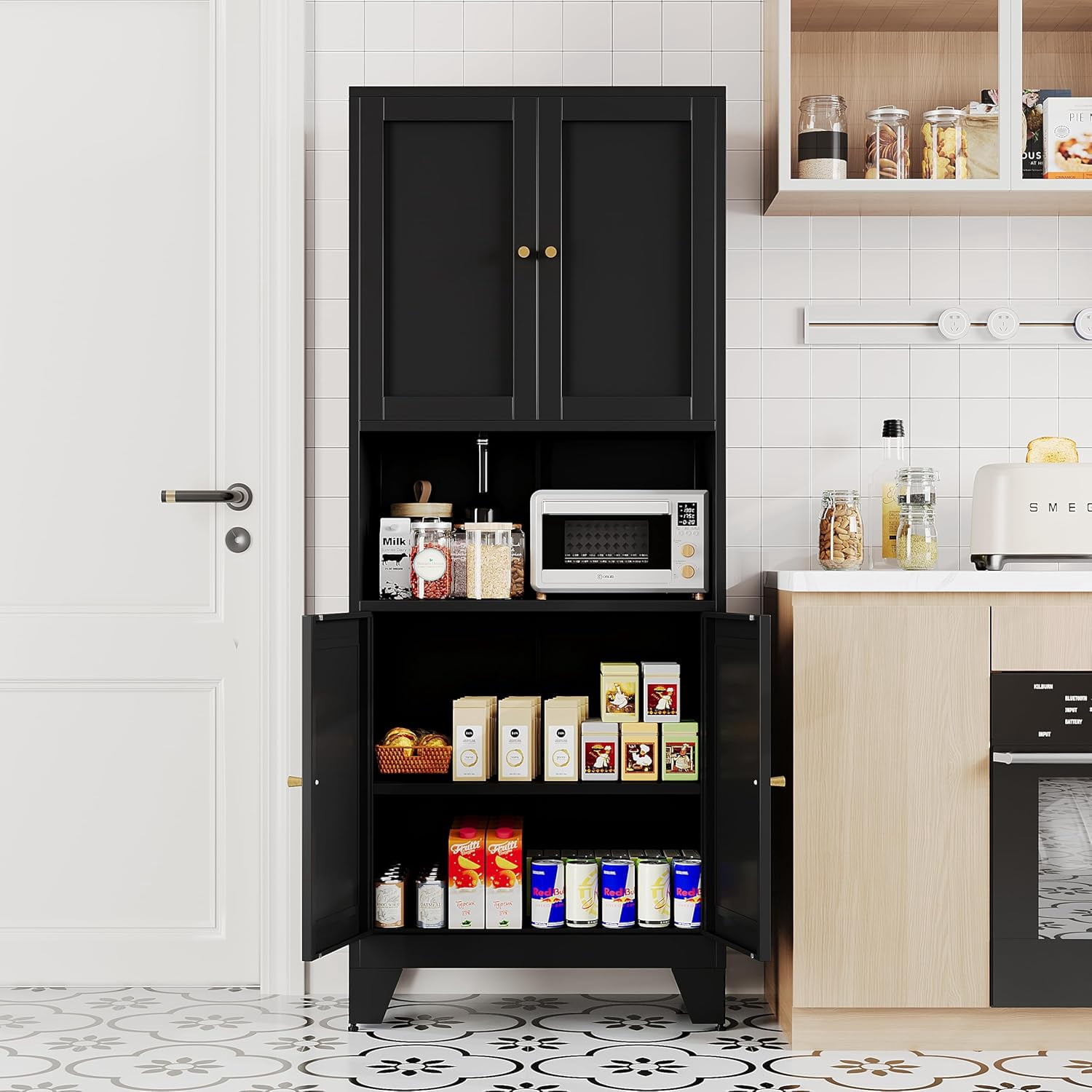 Tall Kitchen Pantry Storage Cabinet with Doors and Adjustable Shelves ...