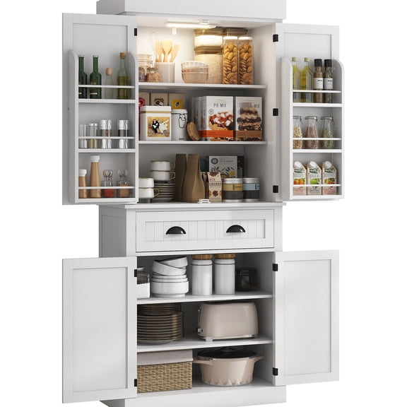 Tall Kitchen Storage | Adjustable LED Light with Motion Detection | Sturdy MDF Structure | Organizes Large - Scale Kitchen Items