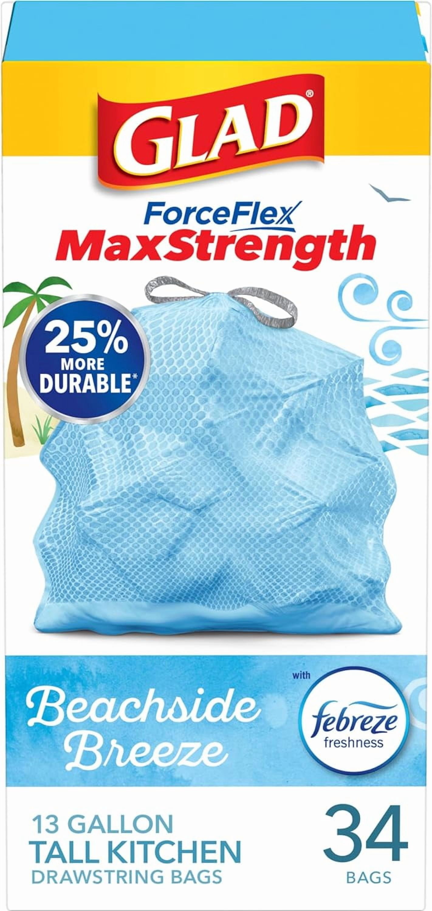 Tall Kitchen Trash Bags 13 Gallon, MaxStrength Beachside Breeze Garbage Bags, Odorshield with Drawstring, 34 Count