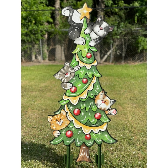 Tall Kitty Cat Christmas Tree Outdoor Decoration