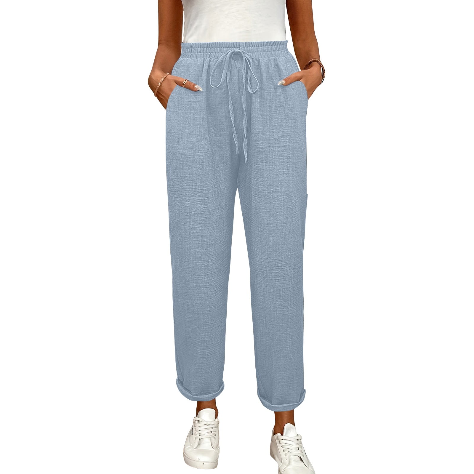 Tall Linen Pants Women Elastic Waist Straight Leg High Waisted ...