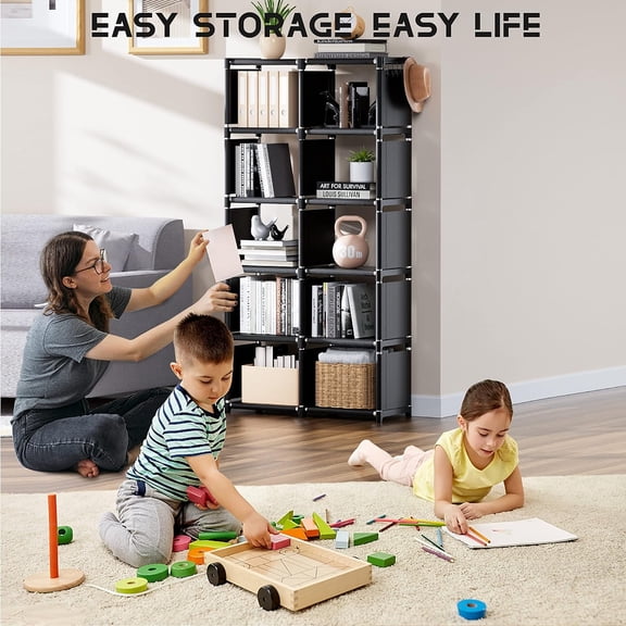 Tall Metal Bookshelf with 12 Cubes, Black Cube Storage Organizer for Bedroom, Living Room, Office