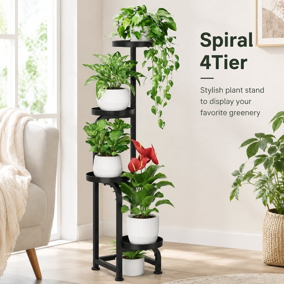 Tall Metal Plant Stand 4 Tier Corner Flower Pot Shelf Heavy Duty Indoor Outdoor Garden Patio Balcony Display Rack