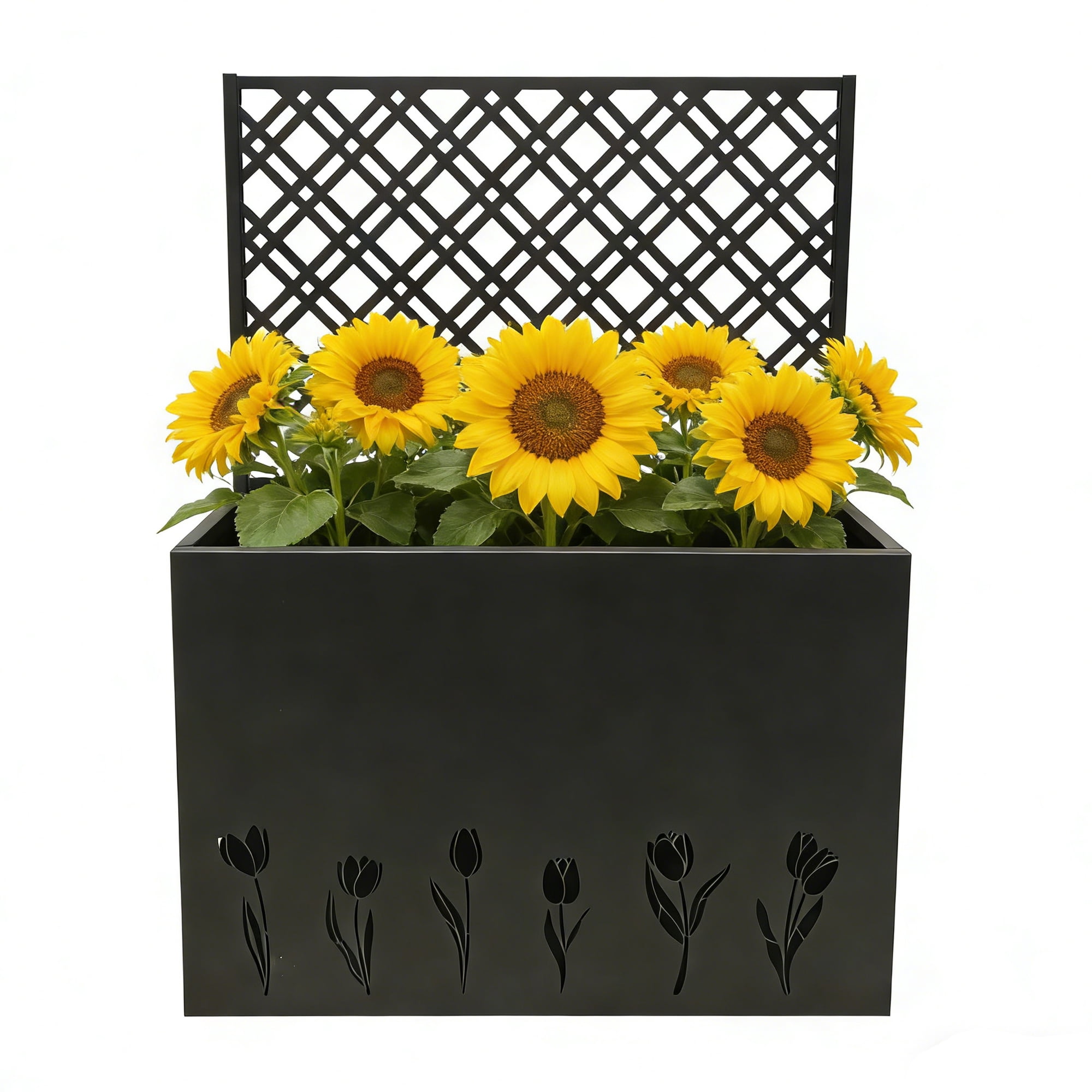 Tall Metal Planter Raised Garden Bed with Trellis, 35.5x11.9x47.3 Inch Flower Box for Patio Garden, Tulip Black