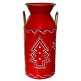 thumbnail image 1 of Tall Metal Vase Christmas Winter Theme Red & White W Pine Trees & Snowflakes Modern Farmhouse Home Business Holiday Decor 11.5" H, 1 of 6