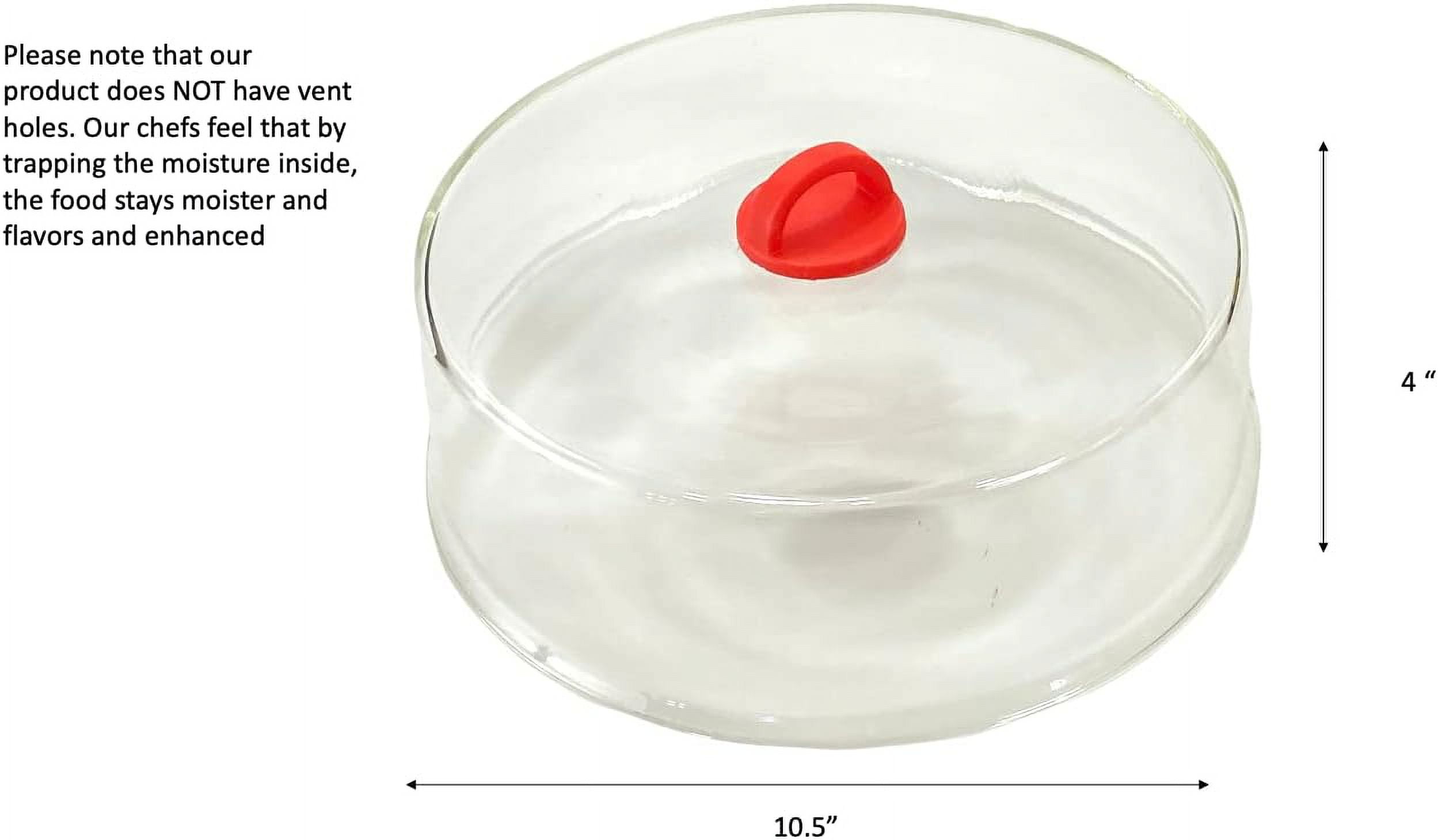 Tall Microwave Tempered Borosilicate Glass Plate Cover with Red Easy