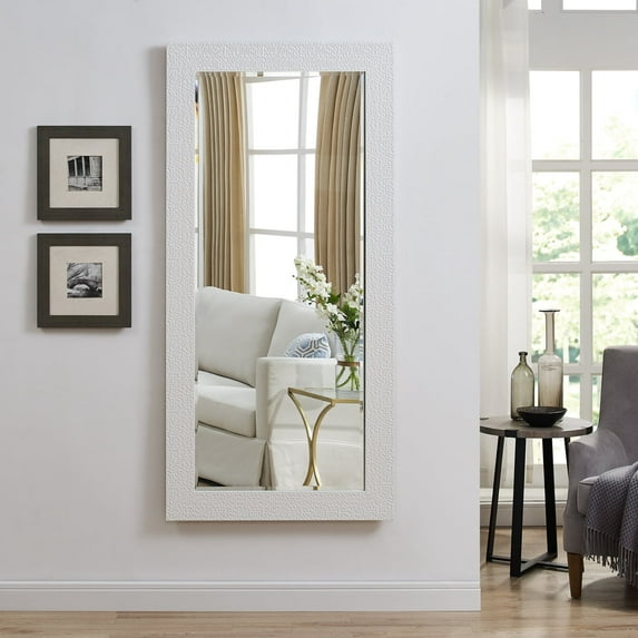 Tall Mirror, Mosaic Style Floor Mirror, Full length Mirrors for Wall, Full Body Mirror for Home, Wall Mirror , 66"LX32"W Large Mirror for Bedroom, Leaner Mirror, Faux Wood Mirror- White