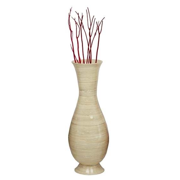 Tall Modern 13.8 in Dia Decorative Floor Vase: Handmade, Natural Bamboo Finish, Contemporary Home Décor, Handcrafted Bamboo, Elegant Interior Design, Bamboo Craftsmanship, Medium