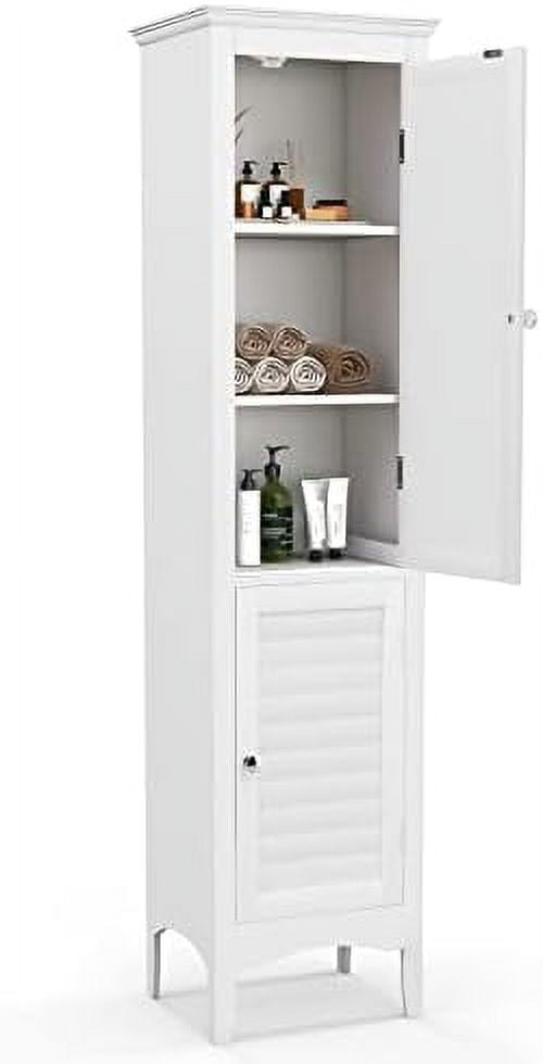 Tall Narrow Bathroom Cabinet Linen Tower Cabinet with 2 Doors & 3-Level ...
