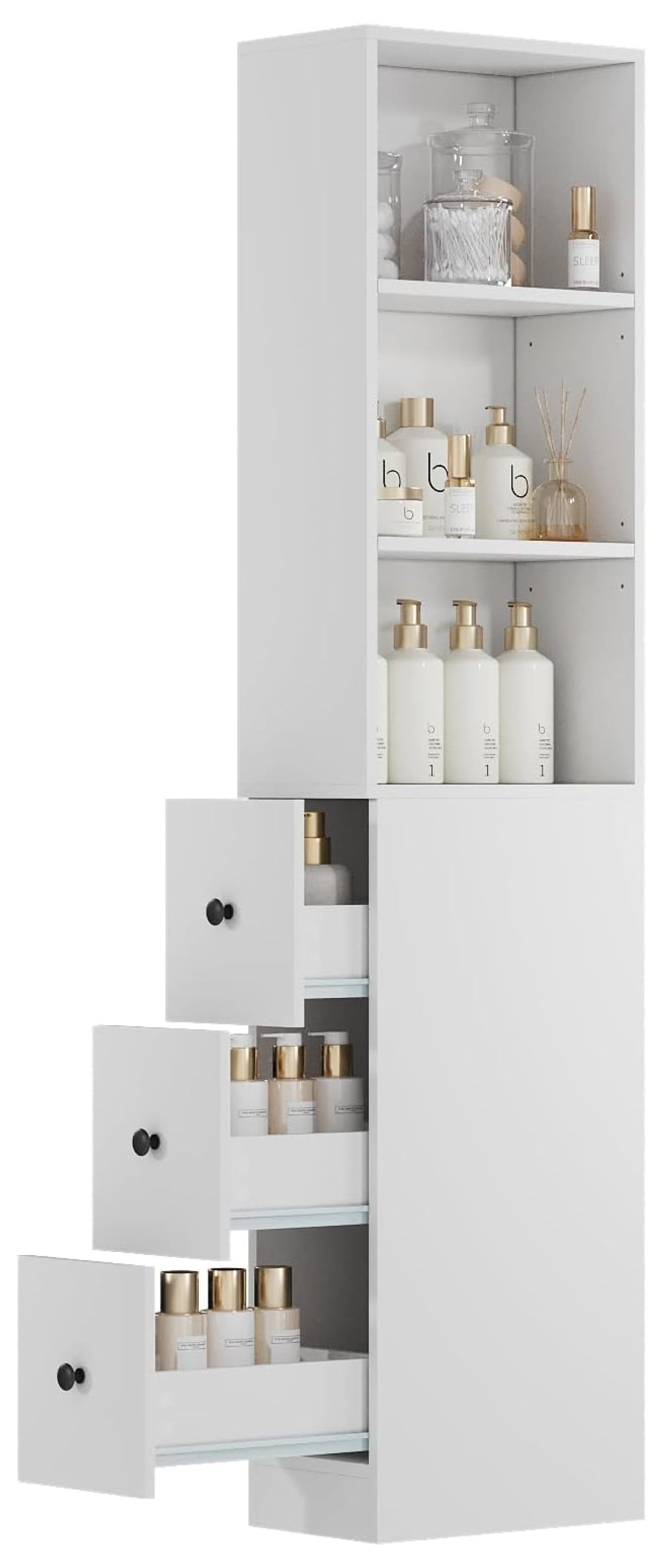 Tall Narrow Bathroom Cabinet - Slim Storage Organizer with Adjustable ...
