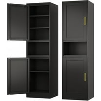 Tall Narrow Bathroom Storage Cabinet, Metal Pantry Cabinet with Adjustable Shelves and Open Space, 67" Tall Freestanding Storage Cabinets for Bathroom, Kitchen, Home Office (Black)