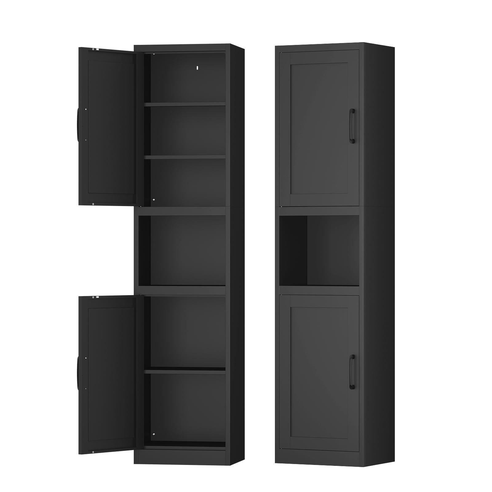 Tall Narrow Bathroom Storage Cabinet - Metal Pantry Cabinet, Slim Cabinet for Small Spaces, Bathroom, Kitchen, Living Room, Dining Room(16 inches Wide Black)