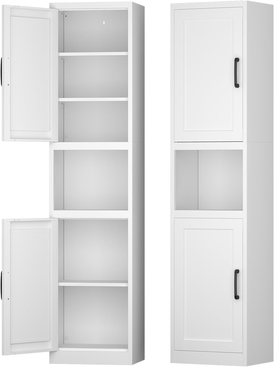 Tall Narrow Bathroom Storage Cabinet - Metal Pantry Cabinet, Slim Cabinet for Small Spaces, Bathroom, Kitchen, Living Room, Dining Room(16 inches Wide White)