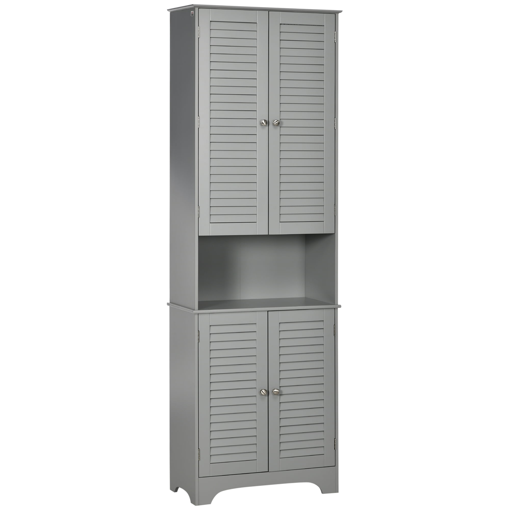 Tall Gray MDF Bathroom Storage Cabinet with Adjustable Shelving