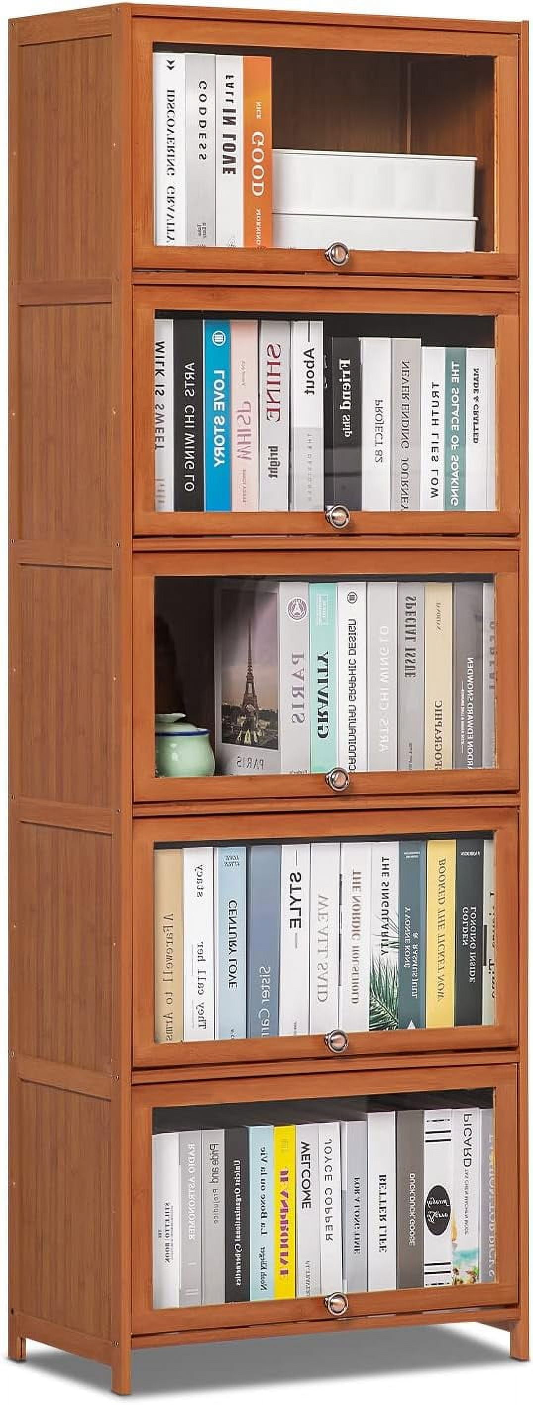 Tall Narrow Bookcase With Doors 5 Tier Free Standing Book Shelf Storage