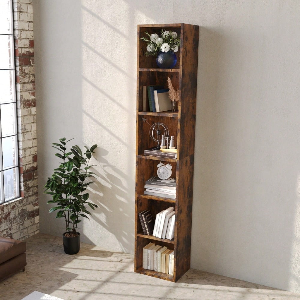 Tall Narrow Bookshelf, 6-Tier Cube Display Rack, Modern Corner ...