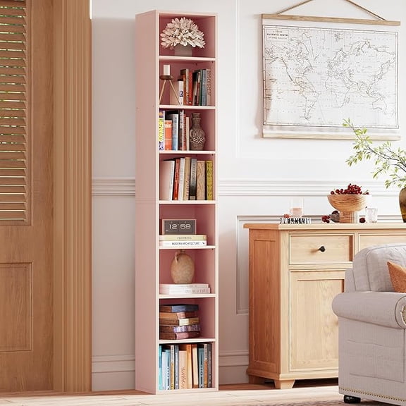 Tall Narrow Bookshelf 8 Tiers, Compact Corner Bookcase, Easy to Match for Living Room, Office, Study, Bedroom