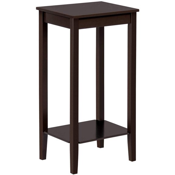 Tall Narrow End Table with Storage Shelf 2 Tier Dark Coffee, Solid Wood Legs Sofa Side Telephone Table for Living Room, Couch Side, Hallway, Entryway, Small Spaces, Dark Coffee