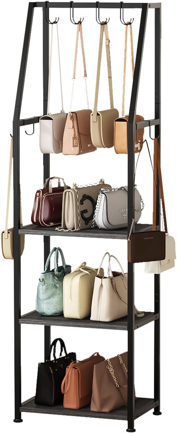 Tall Narrow Purse Organizer Stand with Purse Hanger, High-Capacity ...