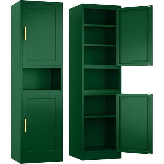 Tall Narrow Storage Cabinet 66.93" H Tall Bathroom Cabinet Metal Pantry Cabinets, 4 Adjustable Shelves for Kitchen, Home Office, Living Room, Dinning Room (20 inches Wide Green)