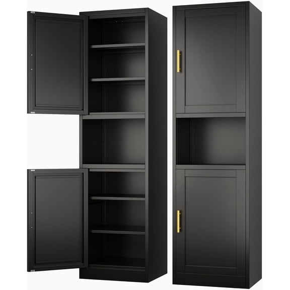 Tall Narrow Storage Cabinet 66.93" H Tall Bathroom Cabinet Metal Pantry Cabinets, 4 Adjustable Shelves for Kitchen, Home Office, Living Room, Dinning Room (Black 15.74" W)