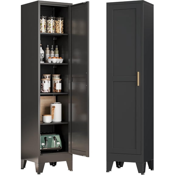 Tall Narrow Storage Cabinet, 67" Single Door Metal Storage Locker Cabinet, Freestanding Tall Kitchen Pantry Cabinets for Small Space
