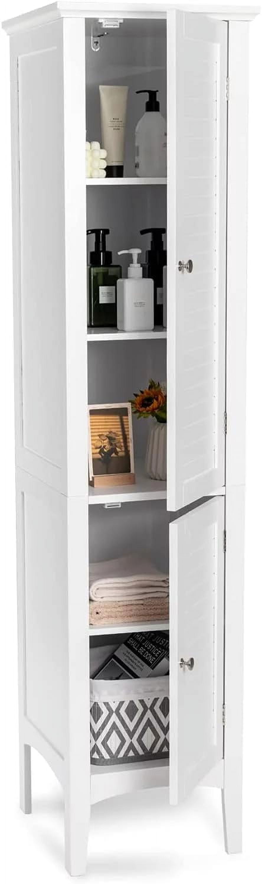 Tall Slim Bathroom & Kitchen Storage 2 Shutter Doors, 5Tier