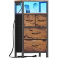 thumbnail image 1 of 4 Drawer Dresser with Led Light and Charging Station, White Night Stand with Storage Shelf and Fabric & PVC Drawer, 33 Inch Bedside Table, Tall Nightstand for Entryway, Bedroom Furniture,Rustic Brown, 1 of 18