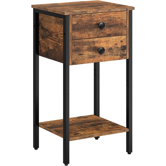 Tall Nightstand, End Table with 2 Drawers and Storage Shelf, Industrial Telephone Side Table for Study, Bedroom, Space Saving, Easy Assembly