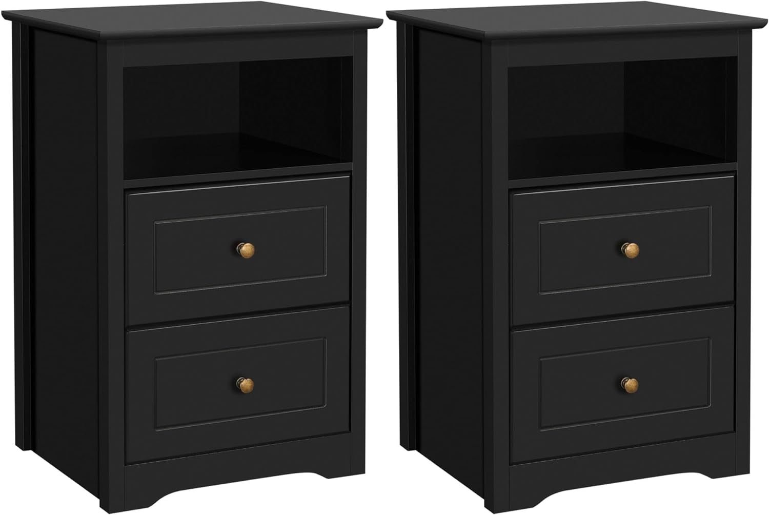 Tall Nightstand Set Of 2 With 2 Drawer And 1 Cubby, Wooden Bedside Table With Storage Drawers