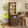 thumbnail image 1 of 61" Tall Nightstand with Charging Station and LED Lights, End Table with 3 Adjustable Shelves and 3 Drawers, Roman Column Design, Retro Brown, 1 of 4