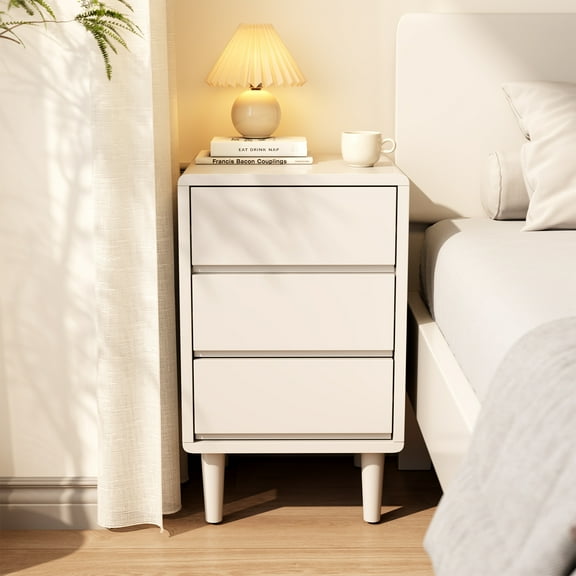 Tall Nightstand White Night Stand with 3 Drawers Mid Century Modern Nightstand with Storage,Solid Wood Night Stand,Small Bedside Table for Bedroom,Living Room,Office,White Bedside Table
