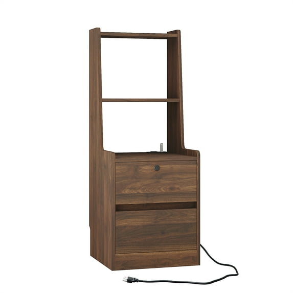 Tall Nightstand With Charging Station & Night Light Voice Control Wooden Large Bedside Tables With Storage Cabinet And Bookshelf For Bedroom